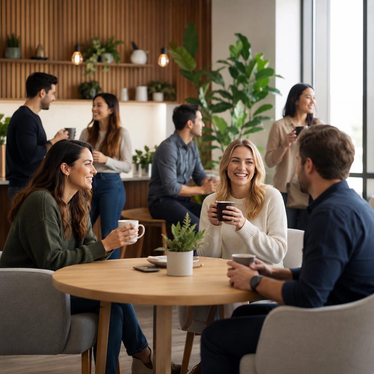 Nationwide modern office breakroom with employees enjoying premium coffee service