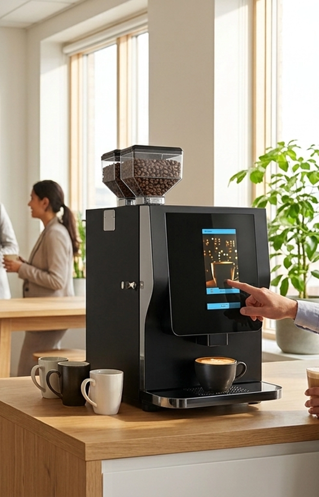 Fresh espresso drink served in a professional office breakroom